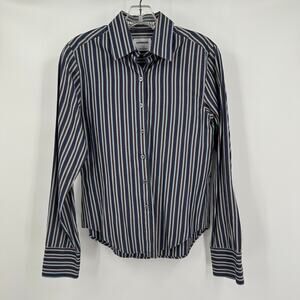 Lorenzini Womens Sz M Button Top Striped Tailored Shirt Menswear Corpcore Office